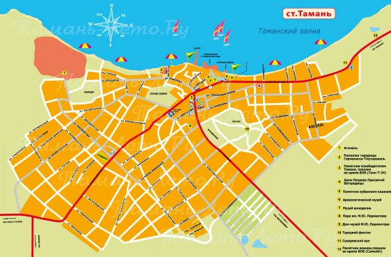 Карта достопримечательностей Тамани
