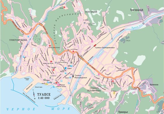 Карта Туапсе с улицами города