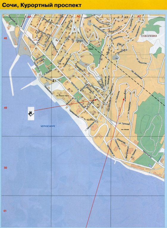 Карта Курортного проспекта Сочи