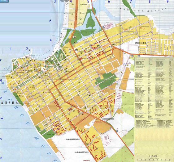 Весьма полезная карта Анапы с адресами и маршрутами общественного транспорта
